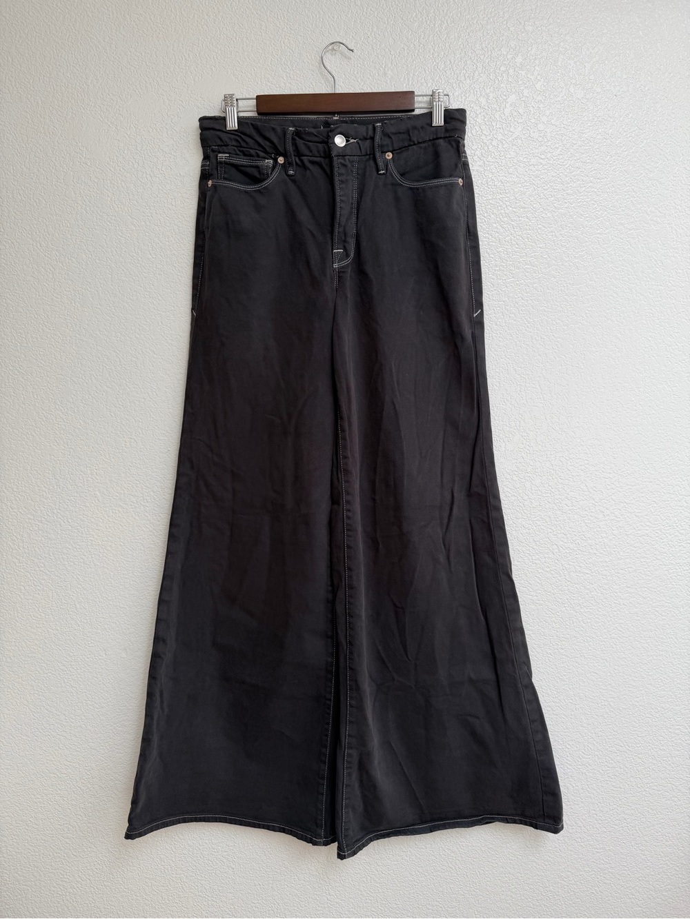 Good American Good Waist Palazzo Jeans 6/28 Re-Dyed Black